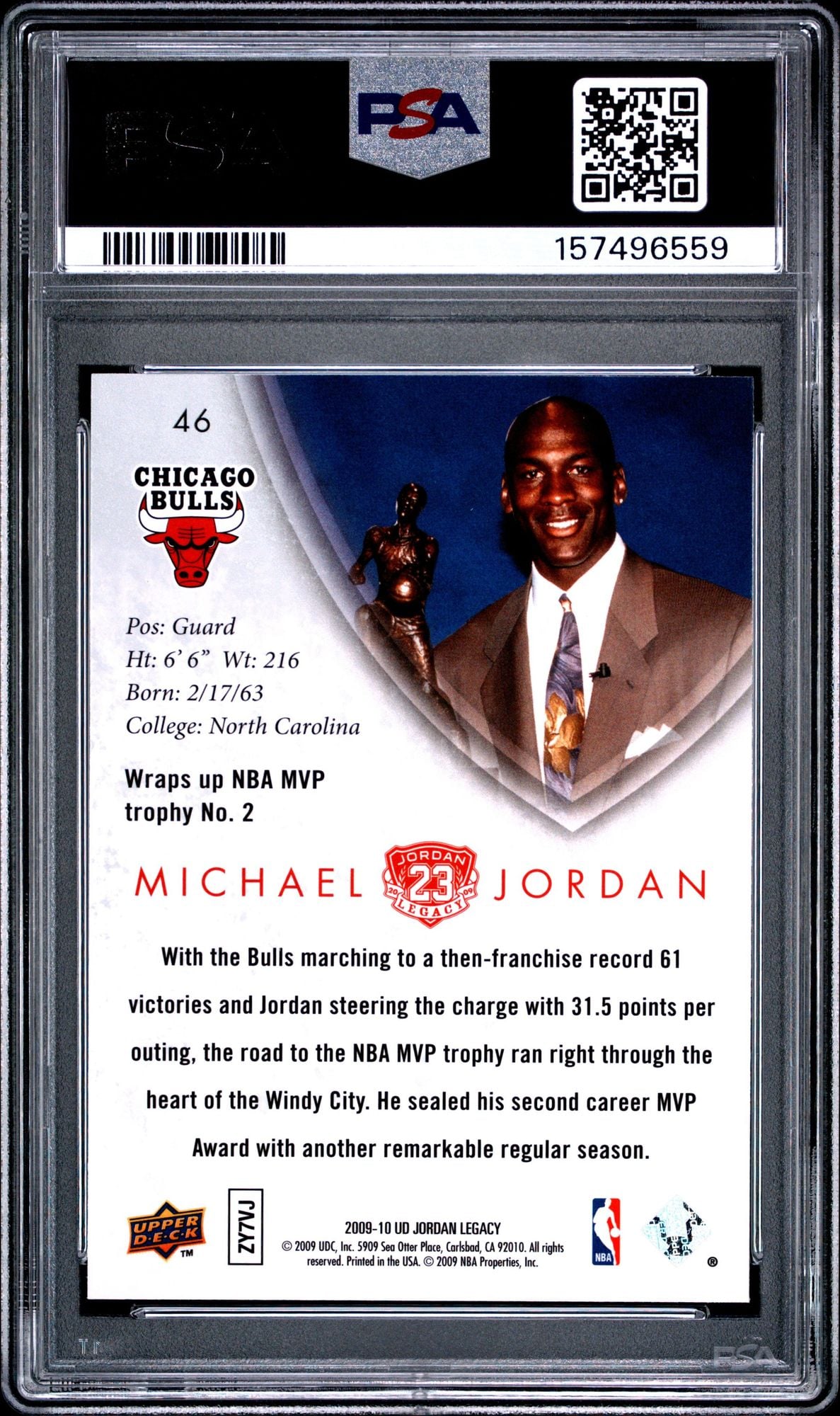 Graded 2009 UD Upper Deck Michael Jordan #46 Legacy Gold 1991 MVP Basketball Card PSA 10 Gem Mint