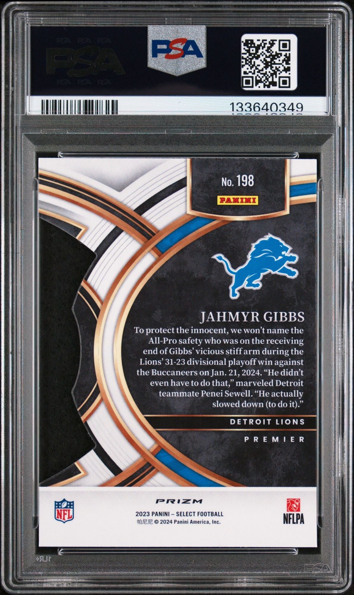 Graded 2023 Panini Select Jahmyr Gibbs #198 Die Cut Red & Yellow Prizm Rookie RC Football Card PSA 10 Gem Mint