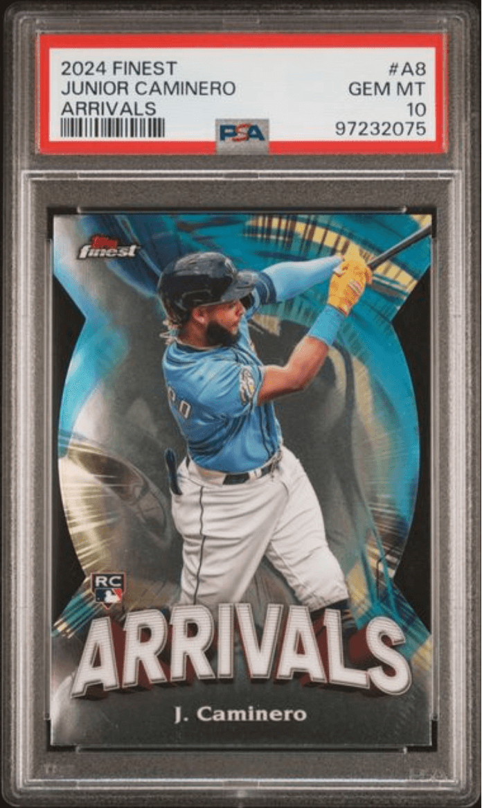 Graded 2024 Topps Finest Junior Caminero #A8 Arrivals Rookie RC Baseball Card PSA 10 Gem Mint