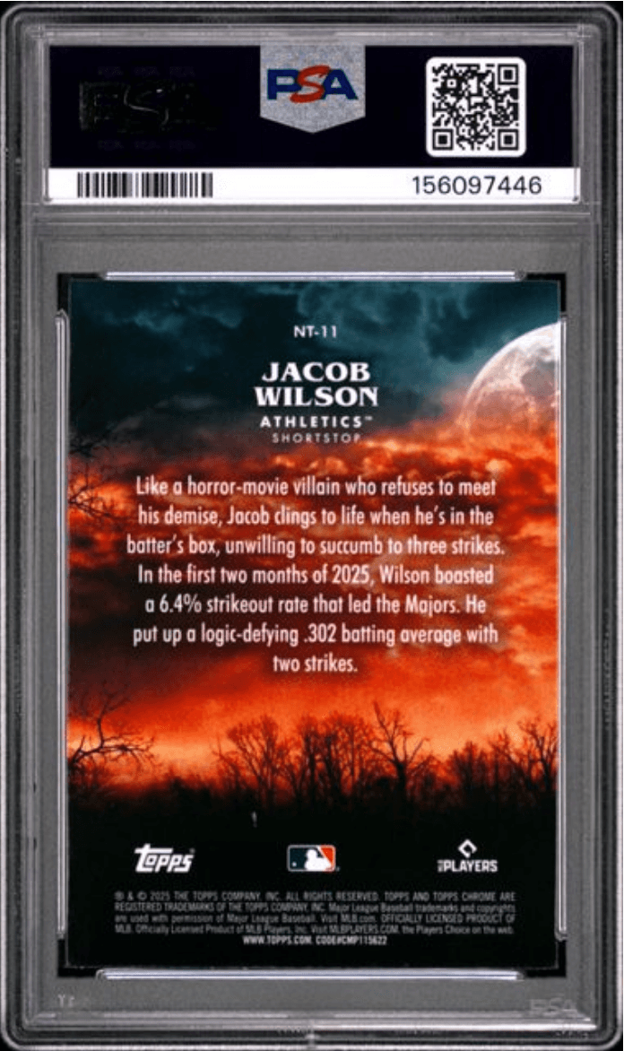 Graded 2025 Topps Chrome Update Jacob Wilson #11 Night Terrors Rookie RC Baseball Card PSA 10 Gem Mint