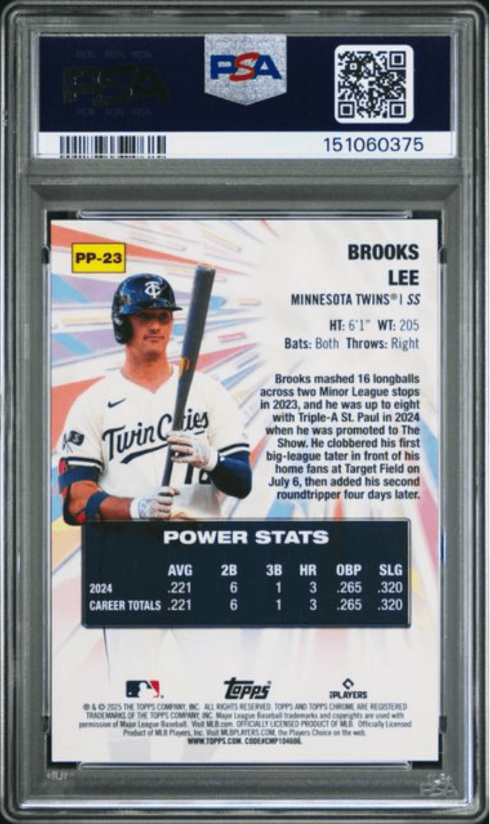 Graded 2025 Topps Chrome Logofractor Edition Brooks Lee #PP22 Power Players Gold Refractor /50 Rookie RC Baseball Card PSA 10 Gem Mint