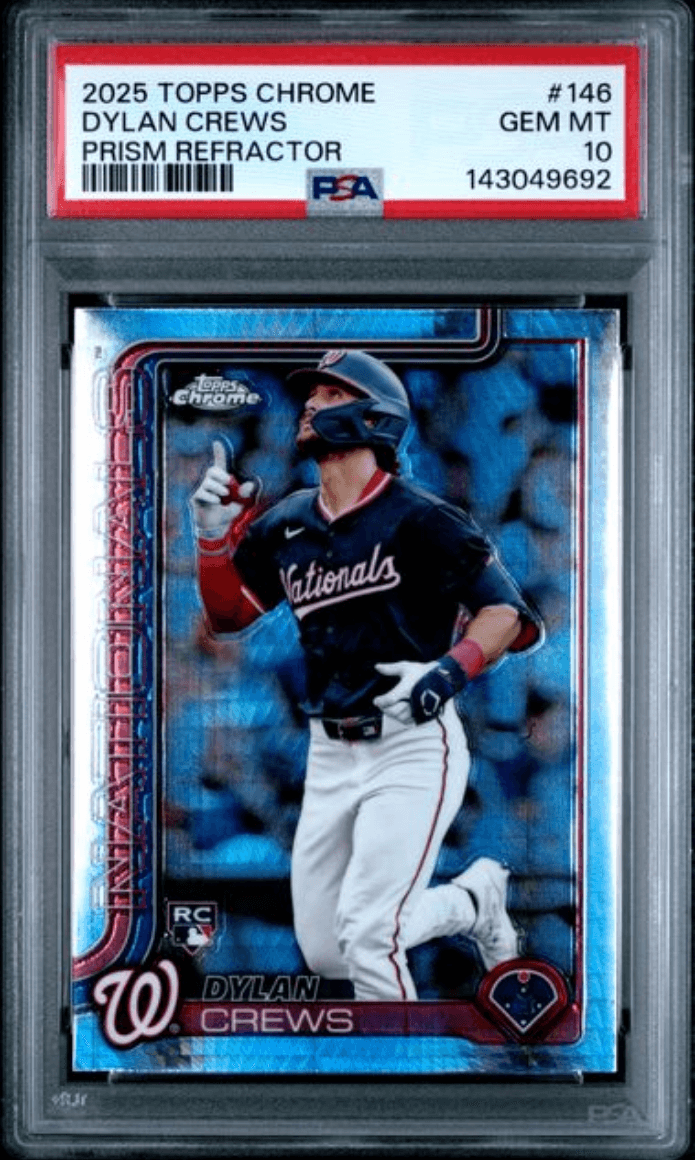 Graded 2025 Topps Chrome Dylan Crews #146 Prism Refractor Rookie RC Baseball Card PSA 10 Gem Mint
