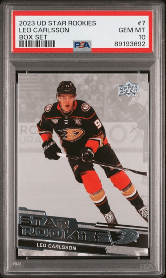 Graded 2023 Upper Deck Star Rookies Leo Carlsson #7 Box Set Rookie RC Hockey Card PSA 10 Gem Mint