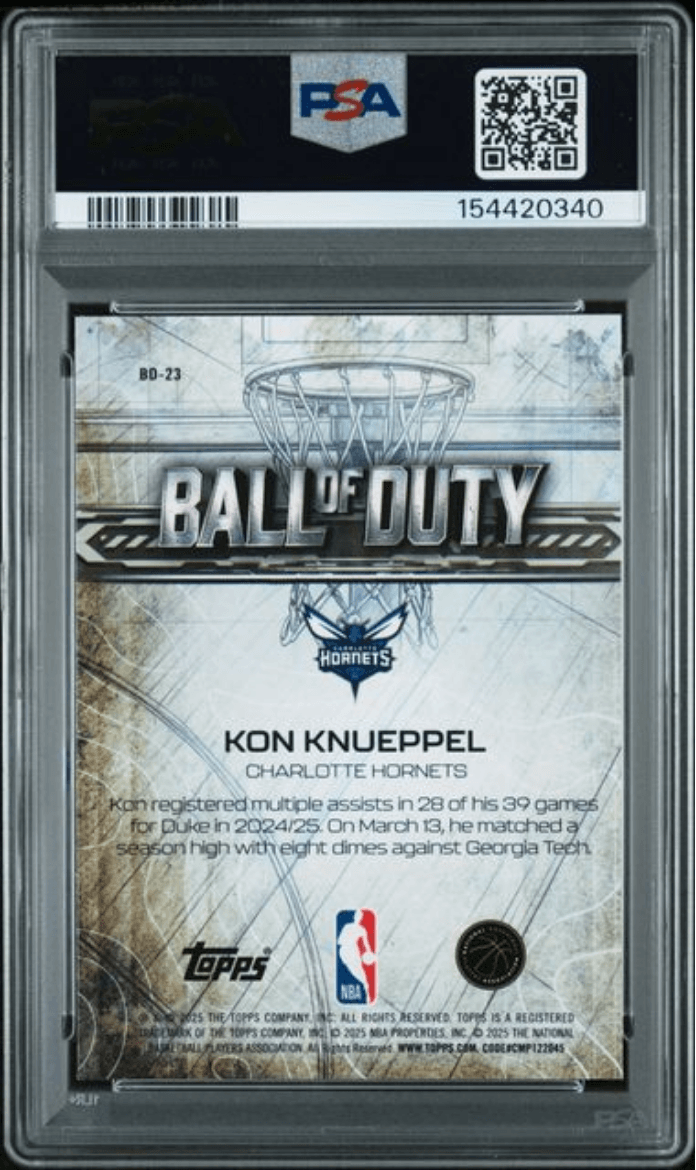 Graded 2025 Topps Chrome Kon Knueppel #BD23 Ball of Duty Rookie RC Basketball Card PSA 10 Gem Mint