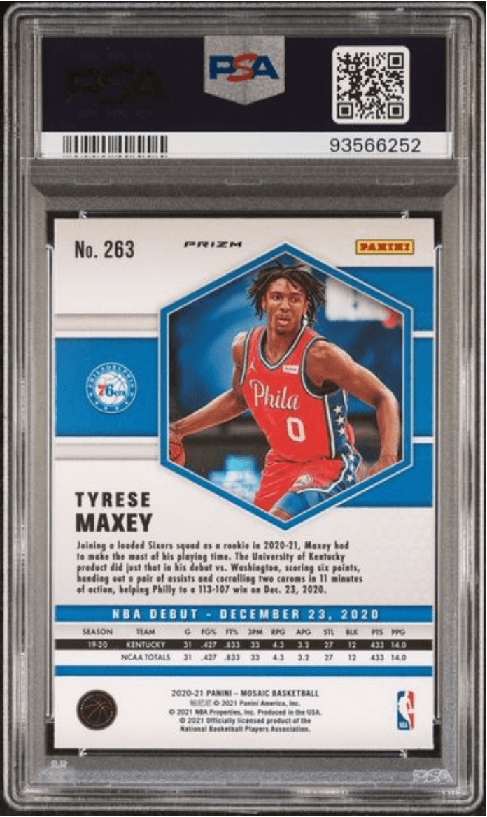 Graded 2020 Panini Mosaic Tyrese Maxey #263 Red Wave Rookie RC Basketball Card PSA 10 Gem Mint