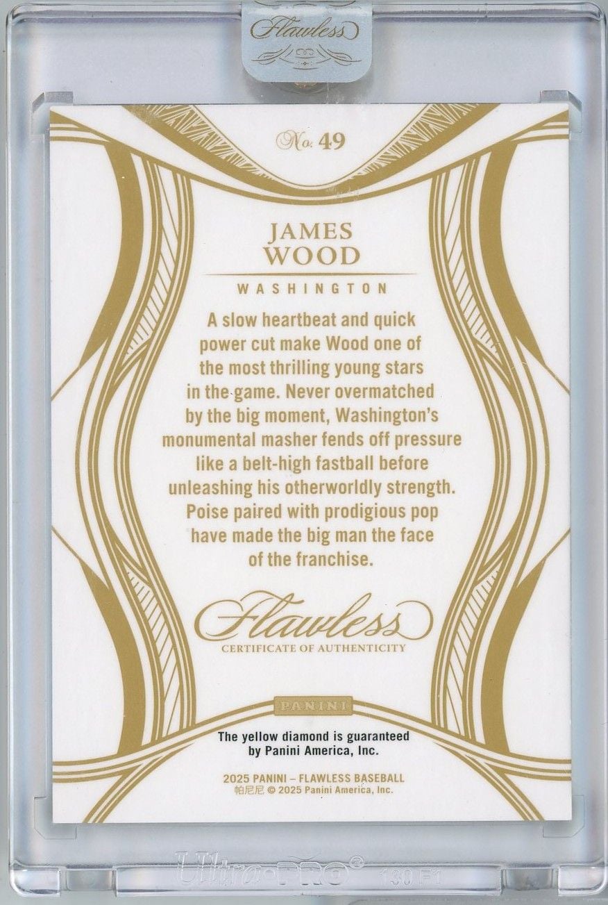 2025 Panini Flawless James Wood #49 Yellow Diamond /10 Rookie RC Baseball Card