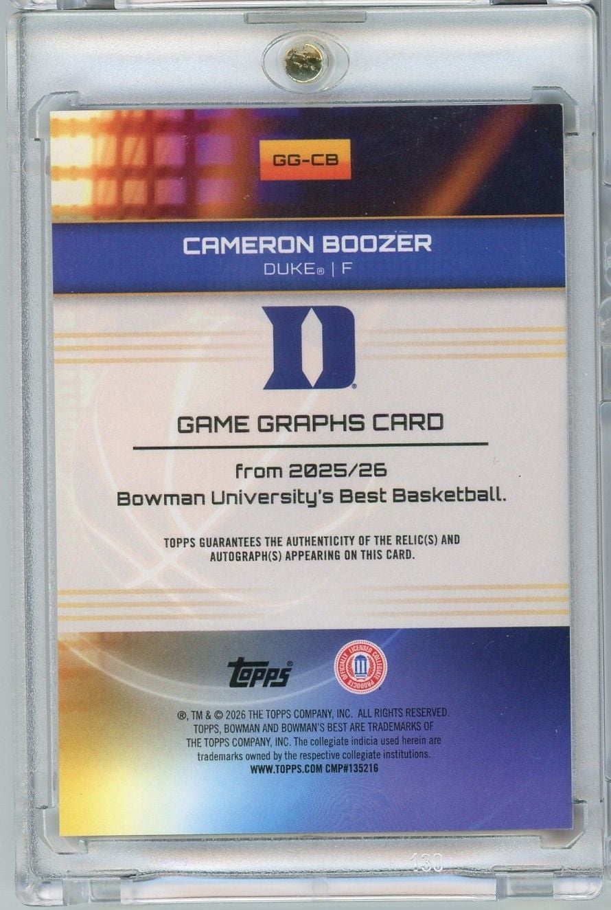 2025-26 Bowman U Best Cameron Boozer #GG-CB Game Graphs Orange Relic Auto /25 Rookie RC Basketball Card