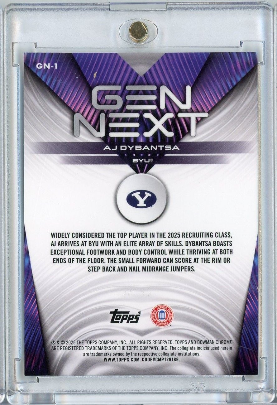 2025 Topps Bowman U Chrome AJ Dybantsa #GN1 Gen Next Gold /50 BYU Cougars Rookie RC Basketball Card