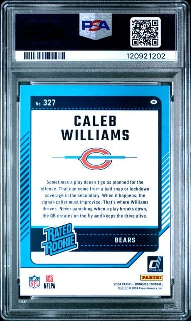 Graded 2024 Donruss Caleb Williams #327 Press Proof Yellow Rookie RC Football Card PSA 10 Gem Mint