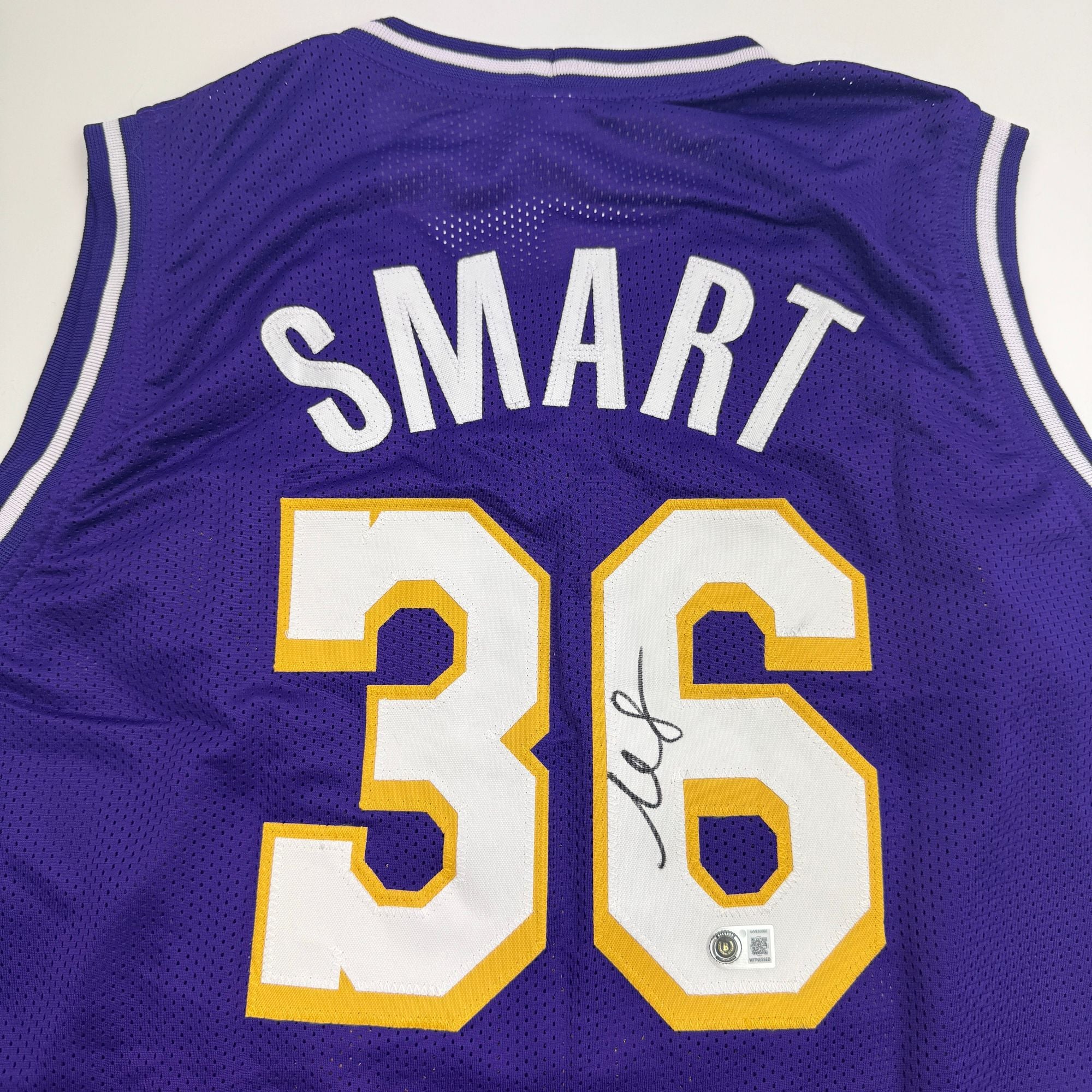 Autographed/Signed Marcus Smart Los Angeles Purple Basketball Jersey Beckett BAS COA