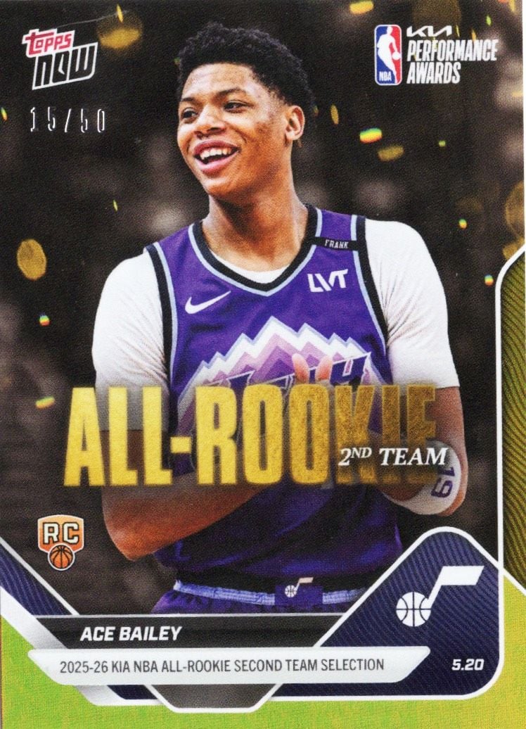 2025 Topps Now Ace Bailey #AR07 Gold Foil /50 2025-26 KIA NBA All Rookie Second Team Selection Utah Jazz Rookie RC Basketball Card