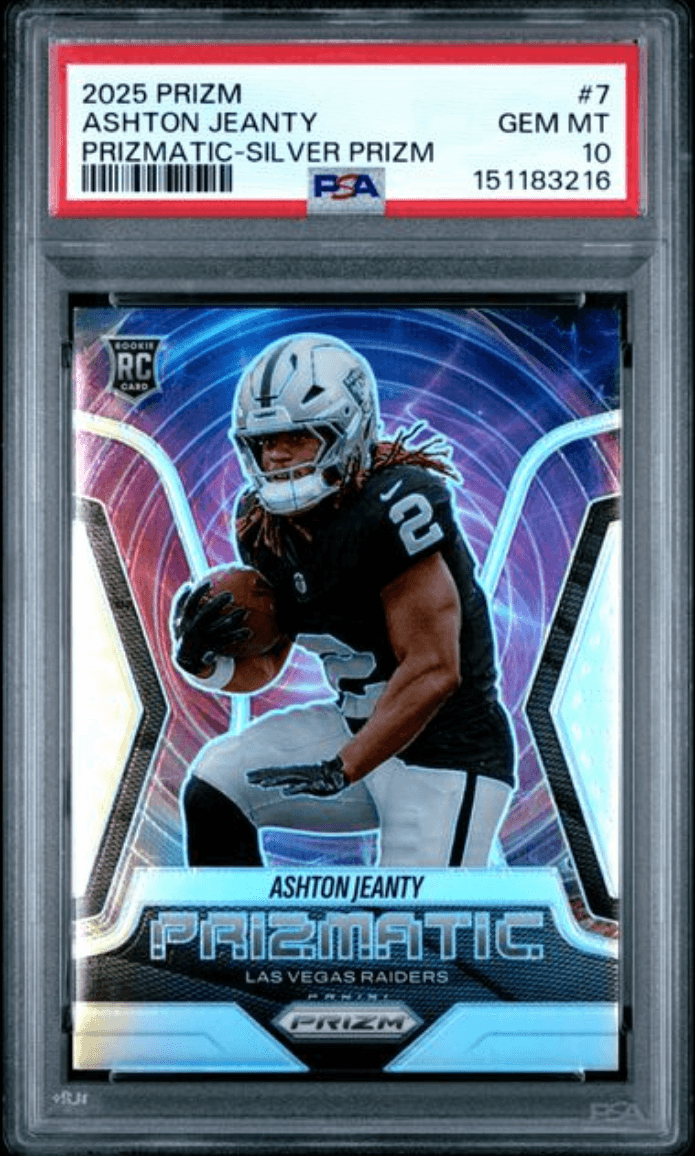 Graded 2025 Panini Prizm Ashton Jeanty #7 Prizmatic Silver Rookie RC Football Card PSA 10 Gem Mint