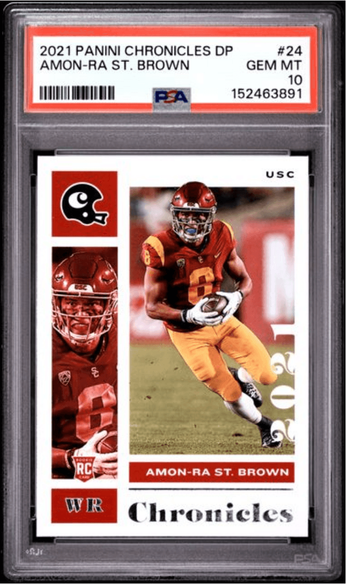 Graded 2021 Panini Chronicles Draft Picks Amon-Ra St. Brown #24 Rookie RC Football Card PSA 10 Gem Mint