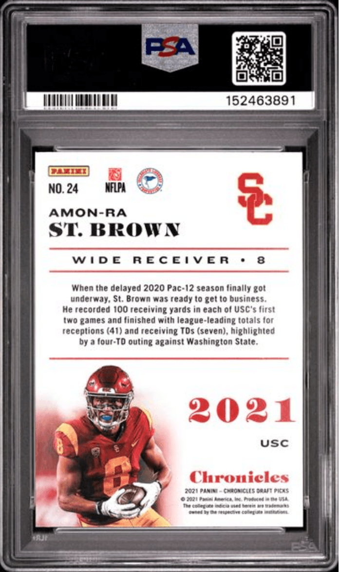 Graded 2021 Panini Chronicles Draft Picks Amon-Ra St. Brown #24 Rookie RC Football Card PSA 10 Gem Mint