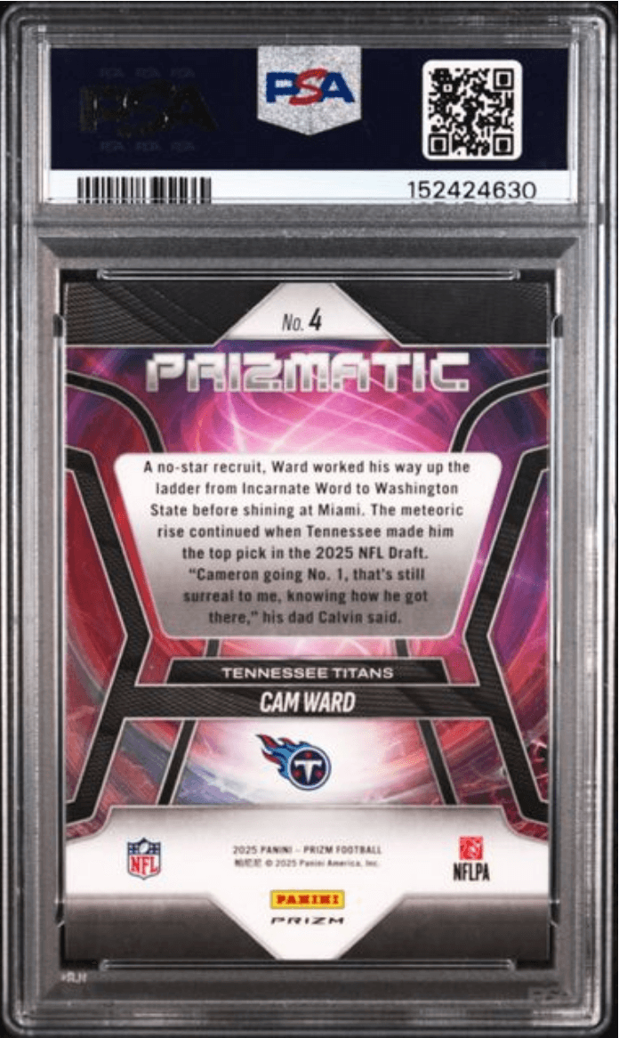Graded 2025 Panini Prizm Cam Ward #4 Prizmatic Silver Prizm Rookie RC Football Card PSA 10 Gem Mint