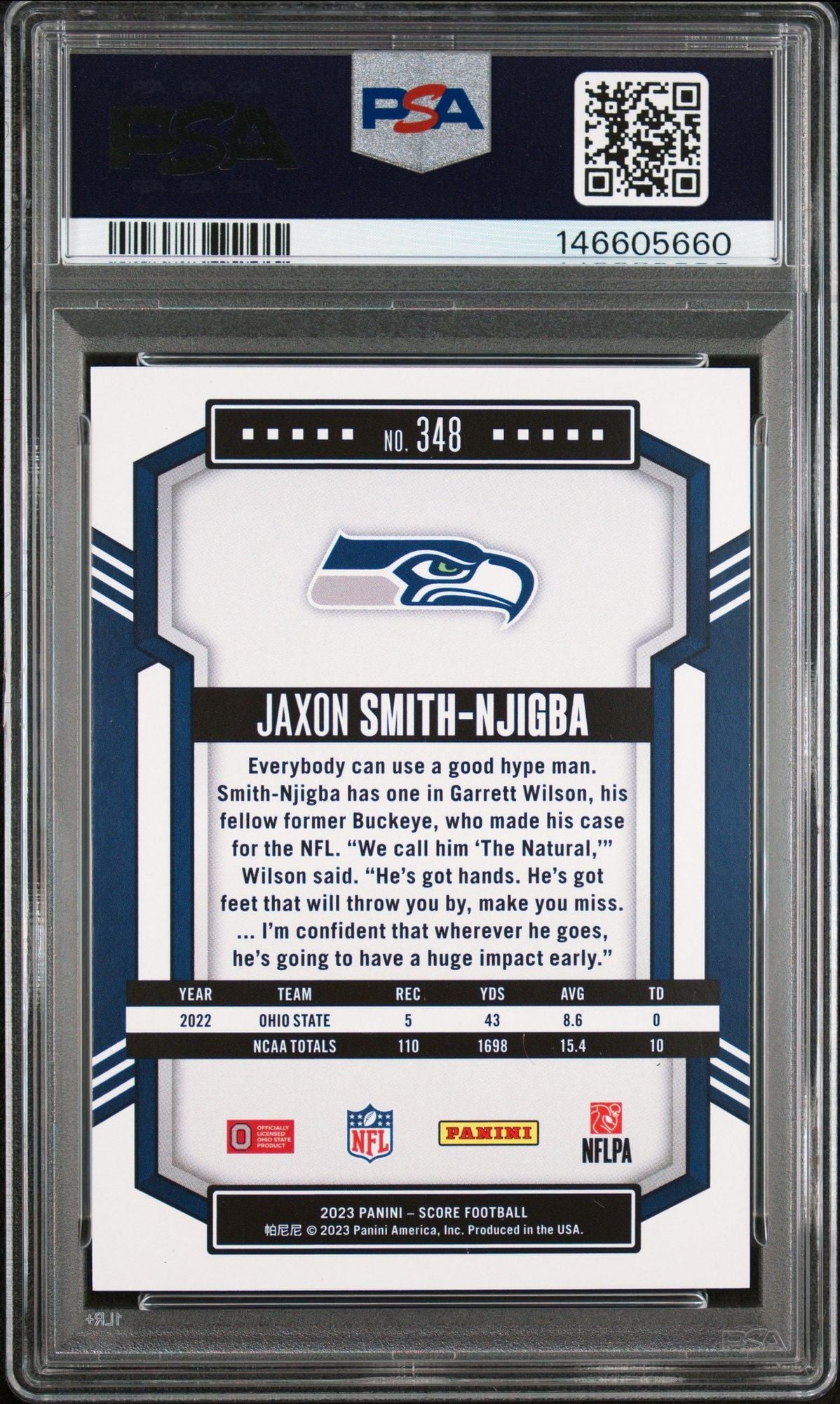 Graded 2023 Panini Score Jaxon Smith Njigba #348 Rookie RC Football Card PSA 10 Gem Mint
