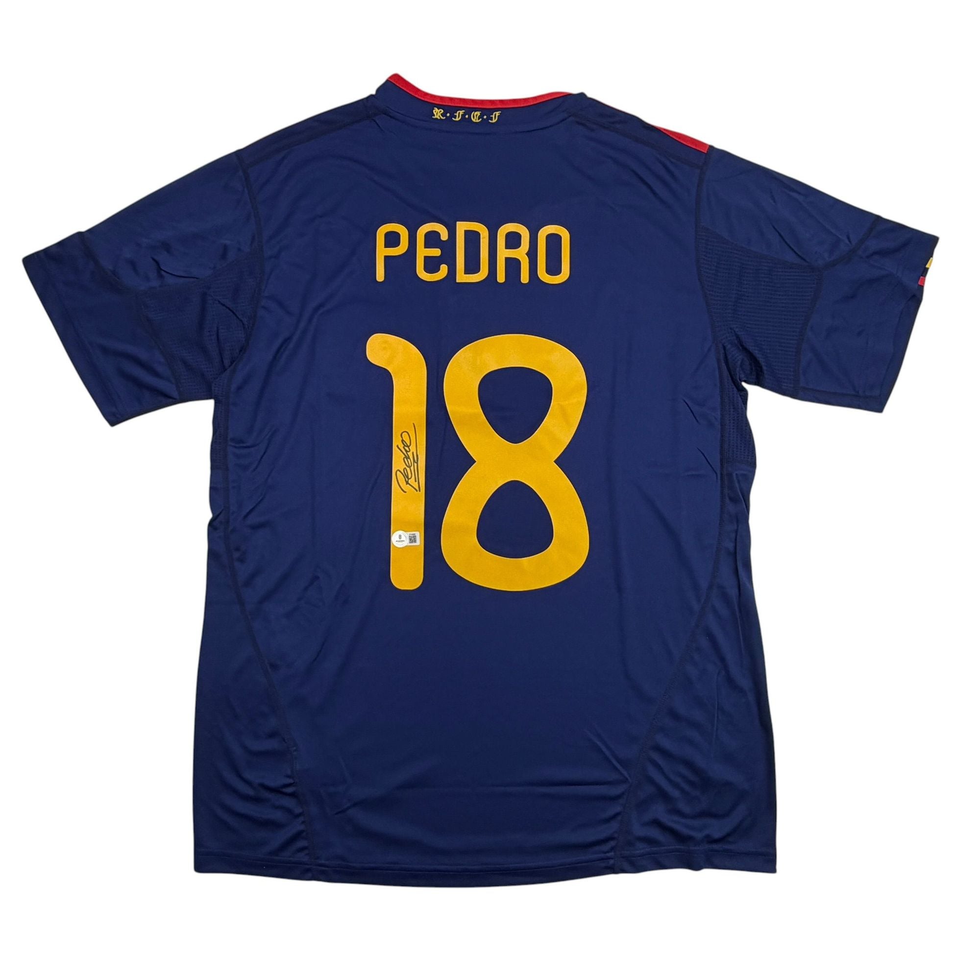 Autographed/Signed Pedro Spain Blue Soccer Futbol Jersey Beckett BAS COA