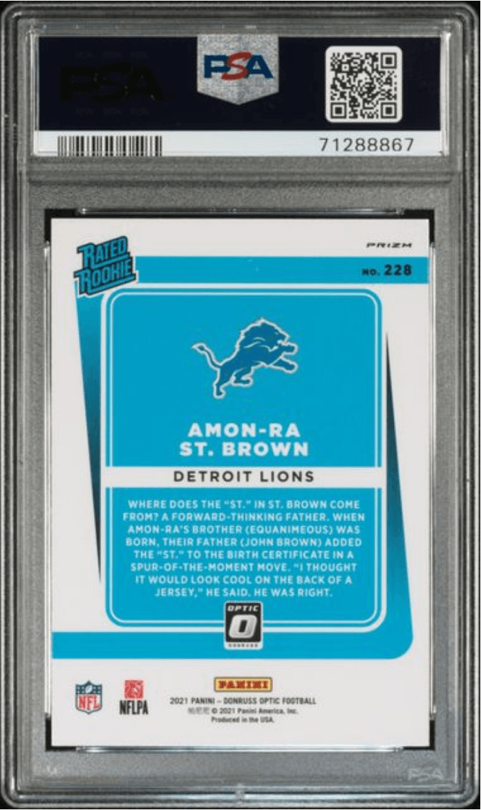 Graded 2021 Panini Donruss Optic Amon-Ra St. Brown #228 Green Velocity Rookie RC Football Card PSA 10 Gem Mint