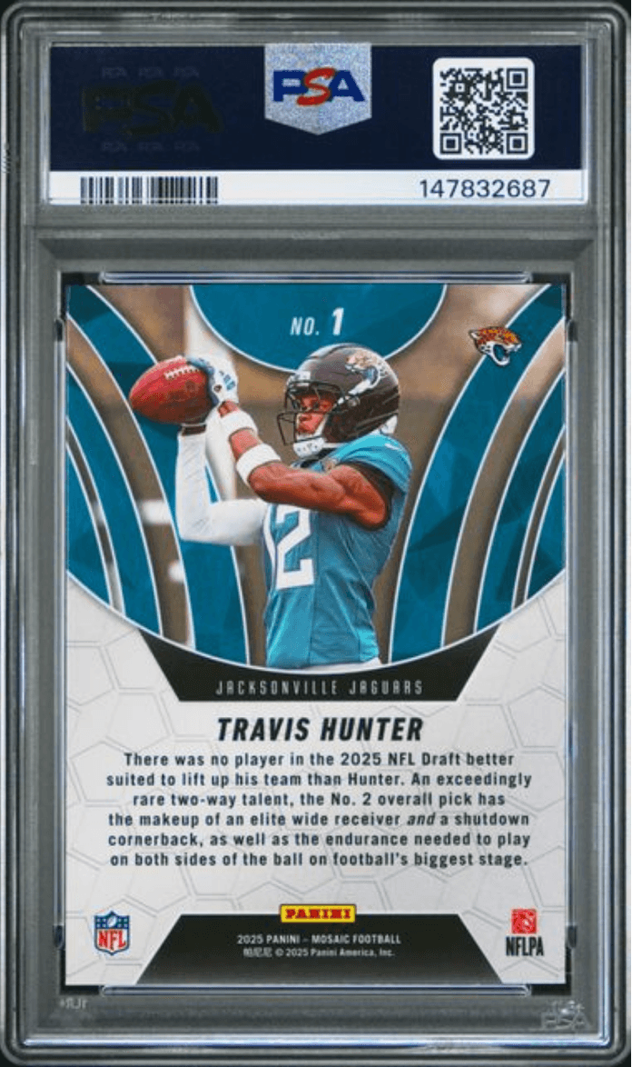 Graded 2025 Panini Mosaic Travis Hunter #1 Elevate Rookie RC Football Card PSA 10 Gem Mint