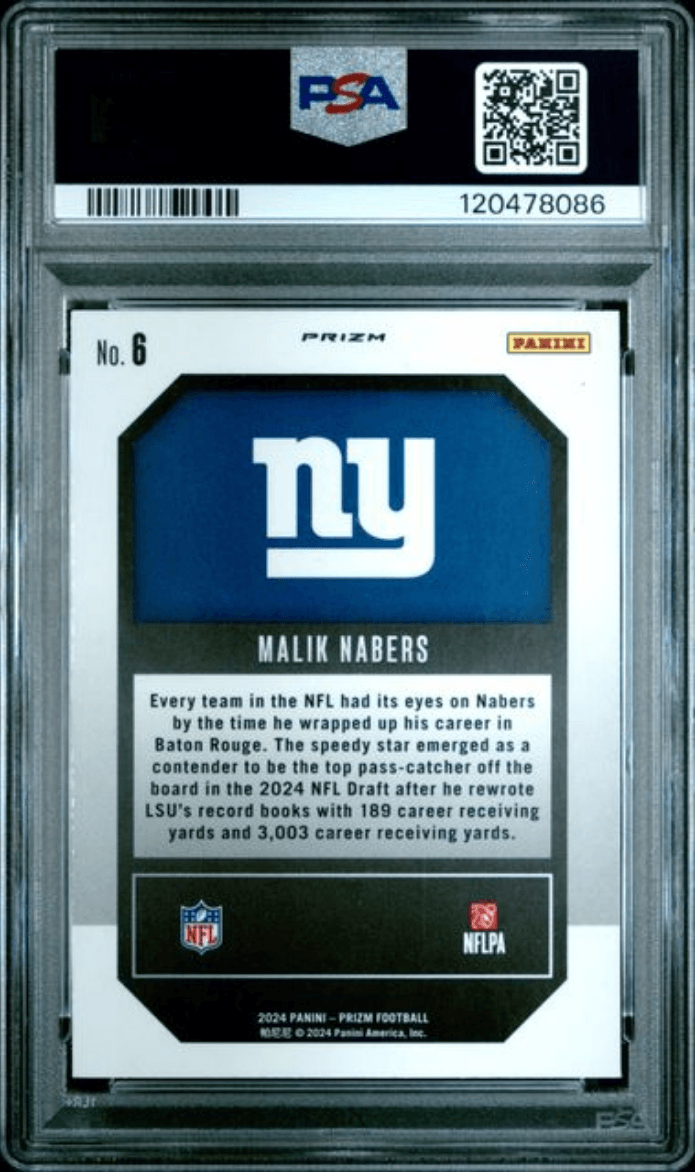 Graded 2024 Panini Prizm Malik Nabers #6 Emergent Green Wave Rookie RC Football Card PSA 10 Gem Mint
