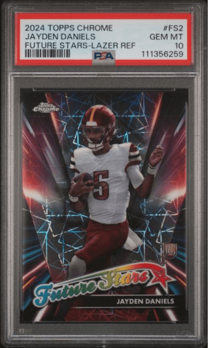 Graded 2024 Topps Chrome Jayden Daniels #FS2 Future Stars Lazer Refractor Rookie RC Football Card PSA 10 Gem Mint