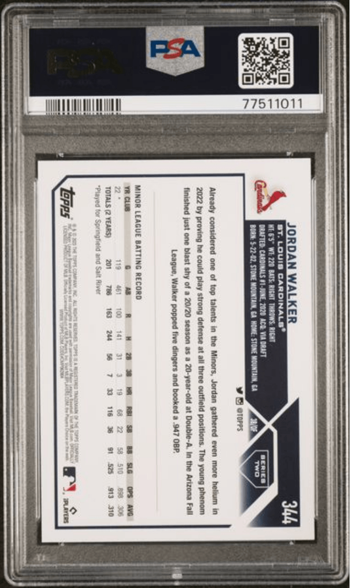 Graded 2023 Topps Jordan Walker #344 Rookie RC Baseball Card PSA 10 Gem Mint