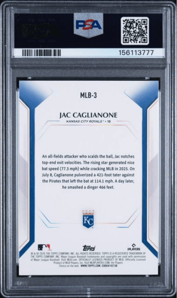 Graded 2026 Topps Collector Kit Jac Caglianone #MLB3 Rookie RC Baseball Card PSA 10 Gem Mint