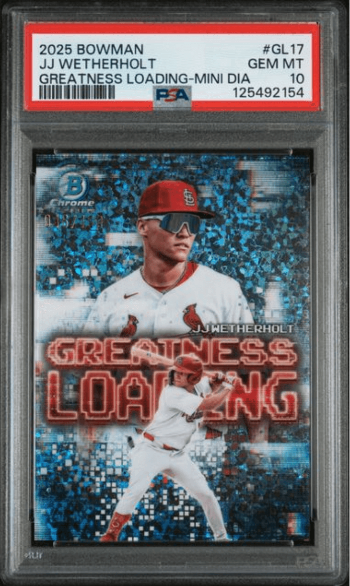 Graded 2025 Topps Bowman JJ Wetherholt #GL17 Greatness Loading Mini Diamond /150 Rookie RC Baseball Card PSA 10 Gem Mint