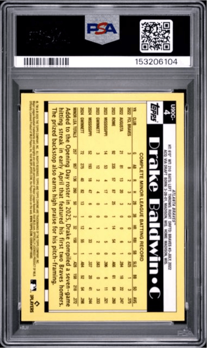 Graded 2025 Topps Silver Pack Drake Baldwin #4 Update Rookie RC Baseball Card PSA 10 Gem Mint