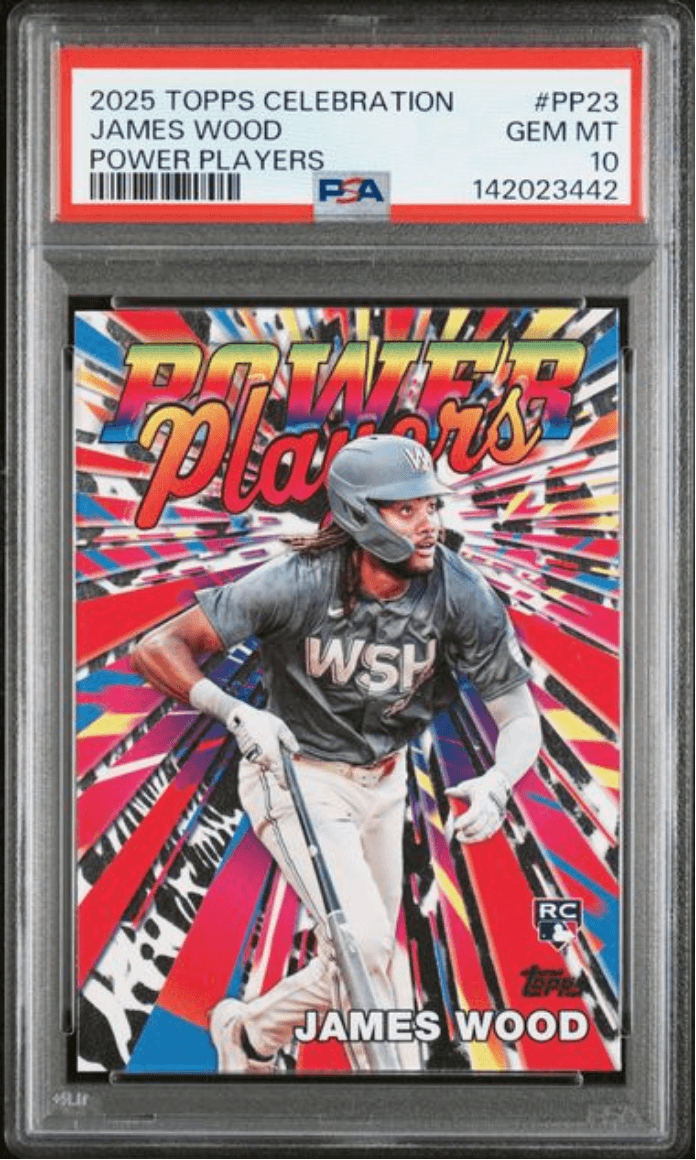 Graded 2025 Topps Celebration James Wood #PP23 Power Players Rookie RC Baseball Card PSA 10 Gem Mint