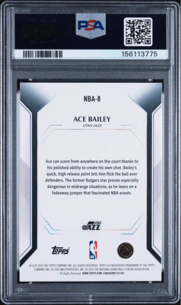 Graded 2026 Topps Collector Kit Ace Bailey #NBA8 Rookie RC Basketball Card PSA 10 Gem Mint