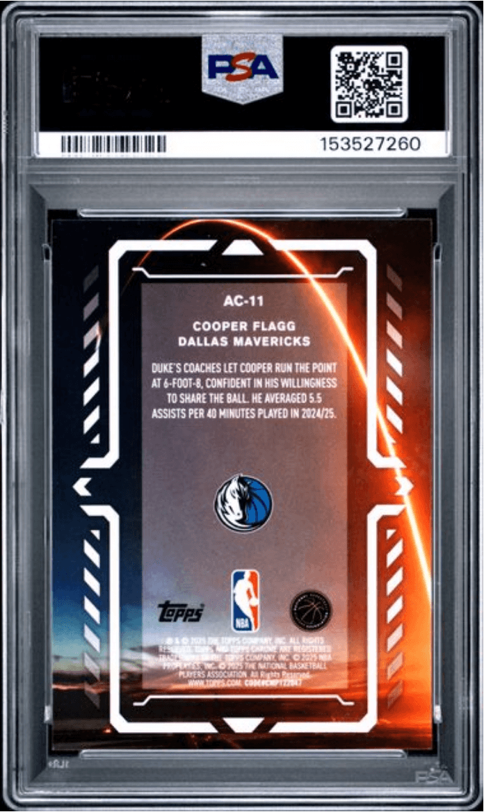 Graded 2025 Topps Chrome Cooper Flagg #AC11 Activators Raywave Rookie RC Basketball Card PSA 10 Gem Mint