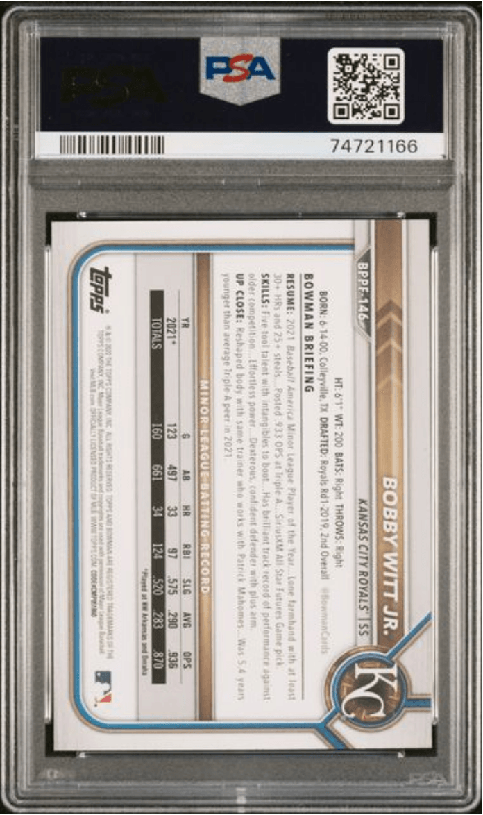 Graded 2022 Topps Bowman 1st Edition Bobby Witt Jr #BPPF146 Rookie RC Baseball Card PSA 10 Gem Mint