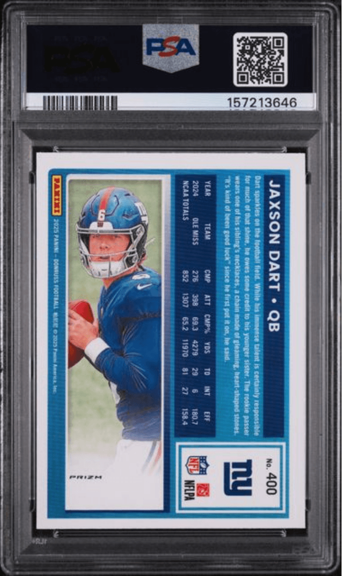 Graded 2025 Panini Donruss Jaxson Dart #400 Optic Preview Red Wave Rookie RC Football Card PSA 9 Mint