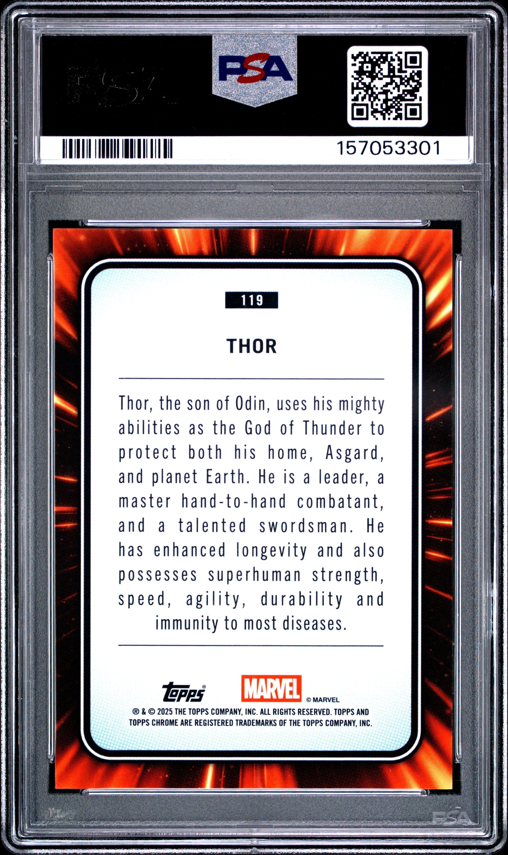 Graded 2025 Topps Chrome Marvel Thor #119 Yellow Lava Trading Card PSA 10 Gem Mint