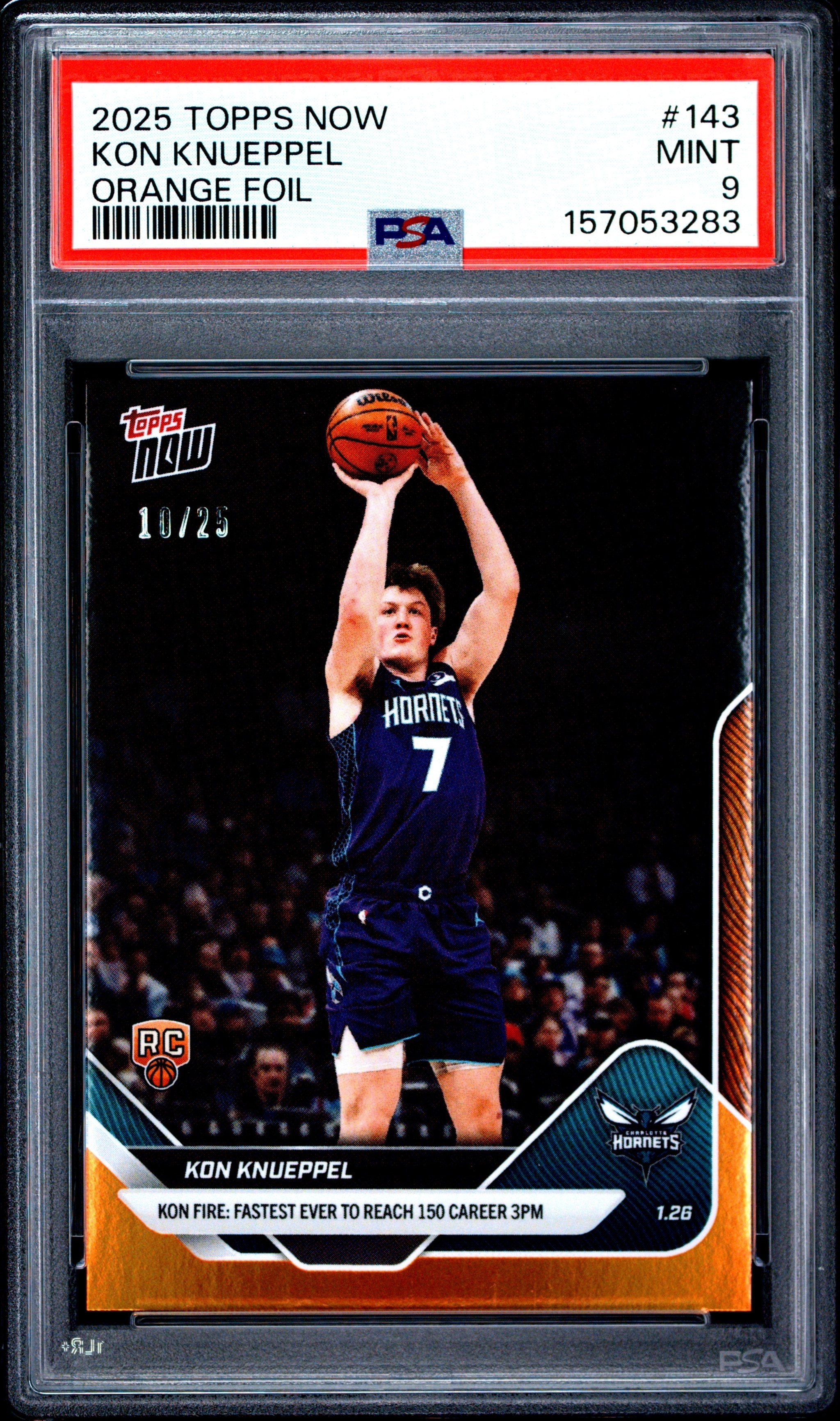 Graded 2025 Topps Now Kon Knueppel #143 Orange Foil /25 Rookie RC Basketball Card PSA 9 Mint