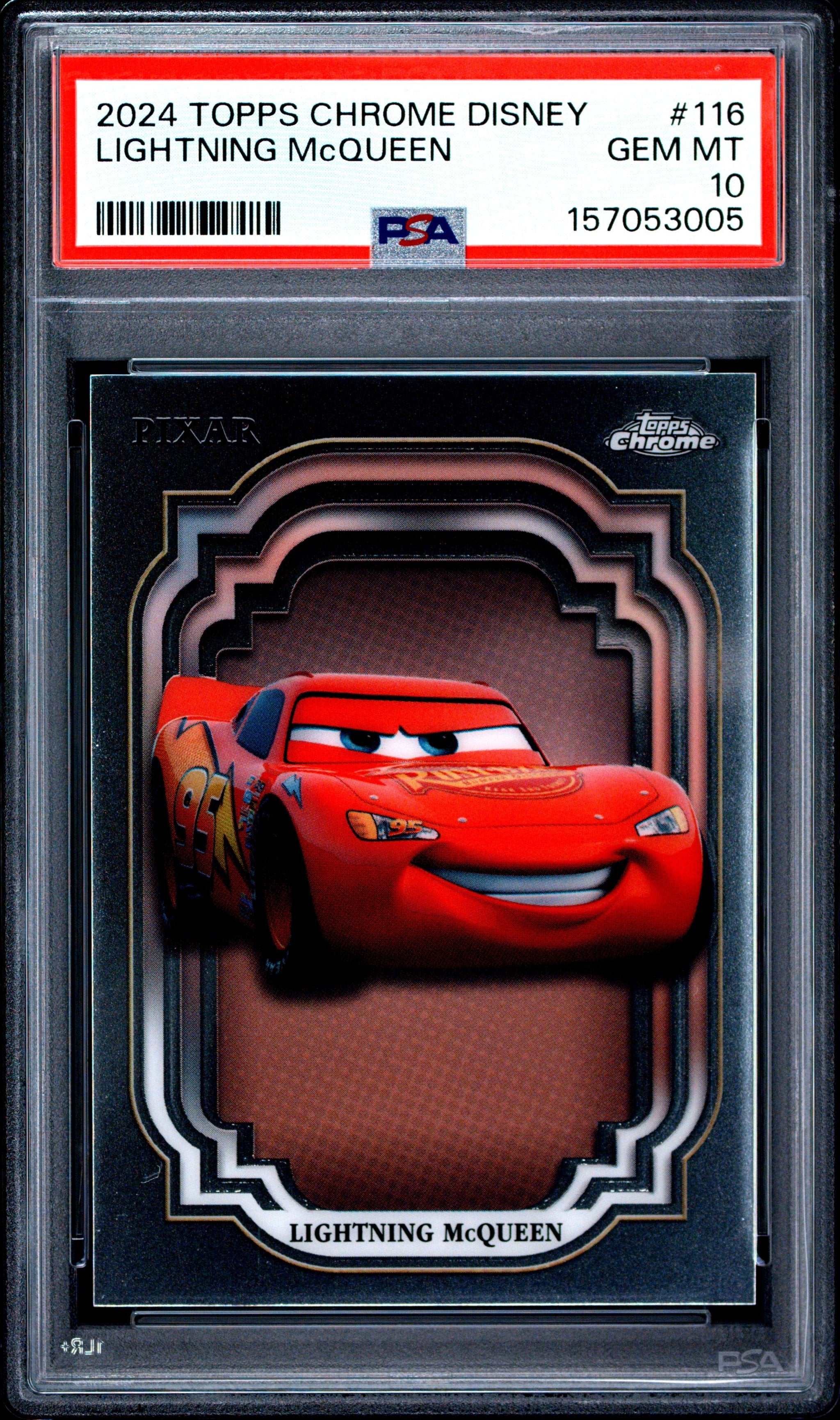 Graded 2024 Topps Chrome Disney Lightning McQueen #116 Cars Trading Card PSA 10 Gem Mint