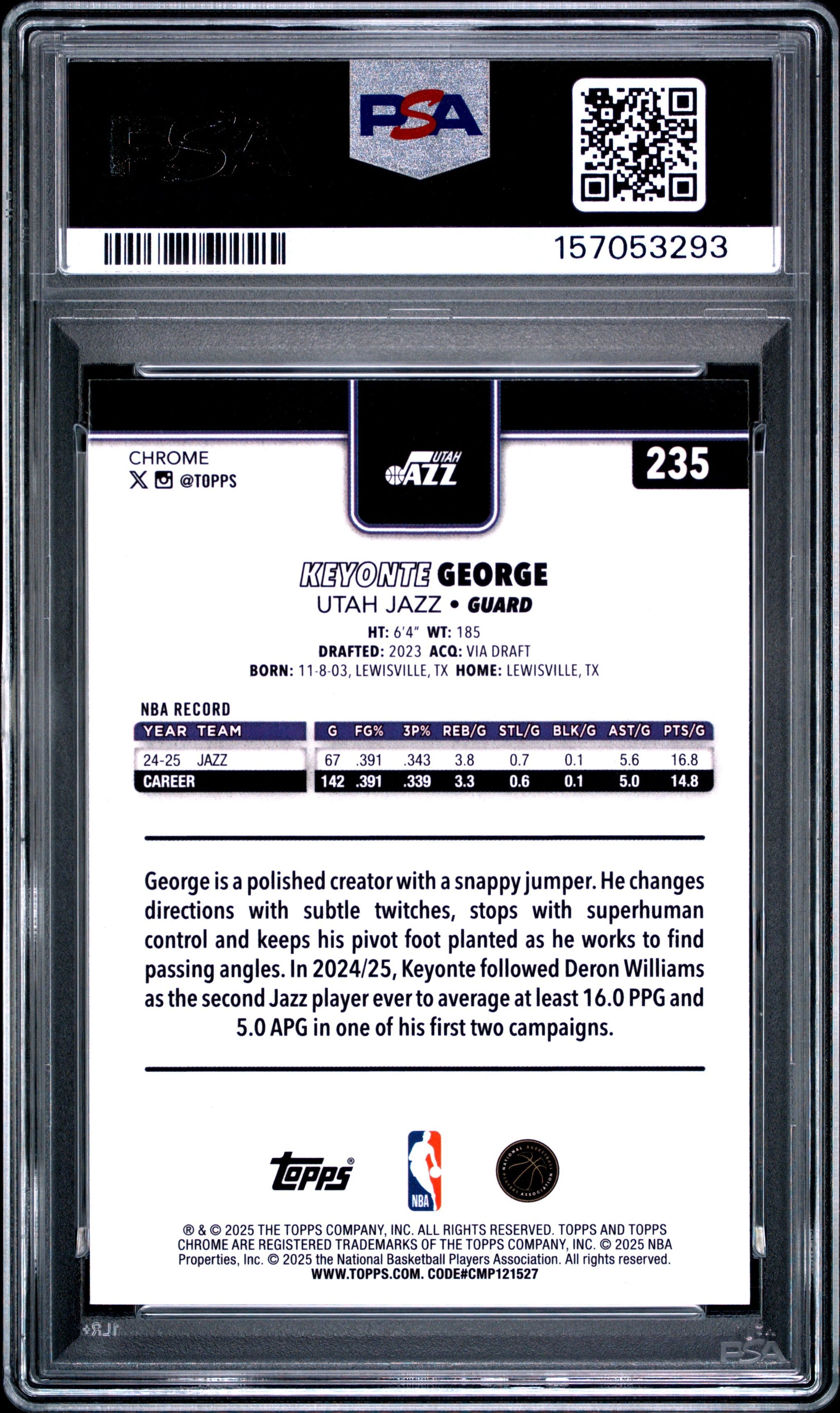 Graded 2025 Topps Chrome Keyonte George #235 Purple Pulsar /75 Basketball Card PSA 8 Near Mint