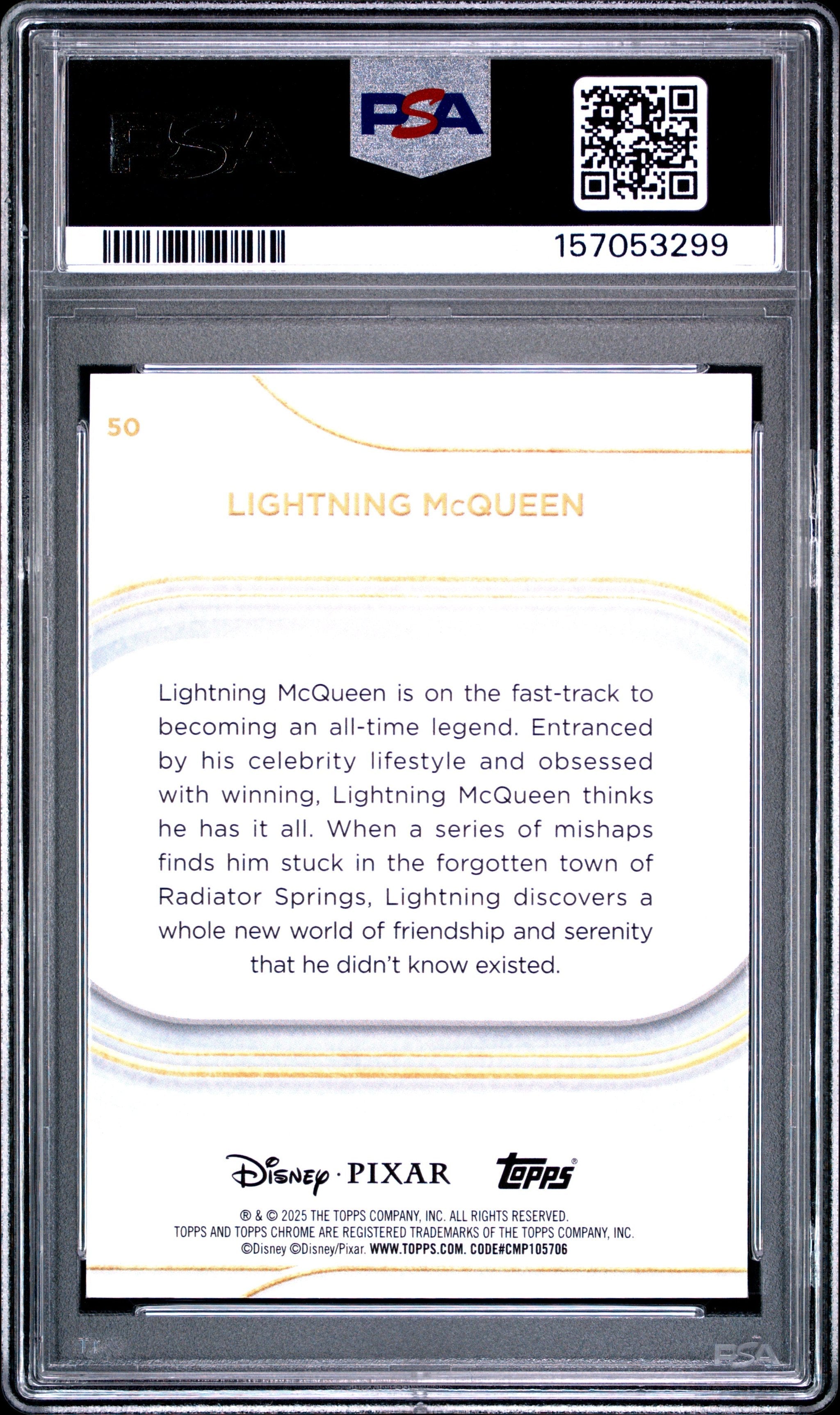 Graded 2025 Topps Chrome Disney Lightning McQueen #50 Trading Card Game PSA 10 Gem Mint