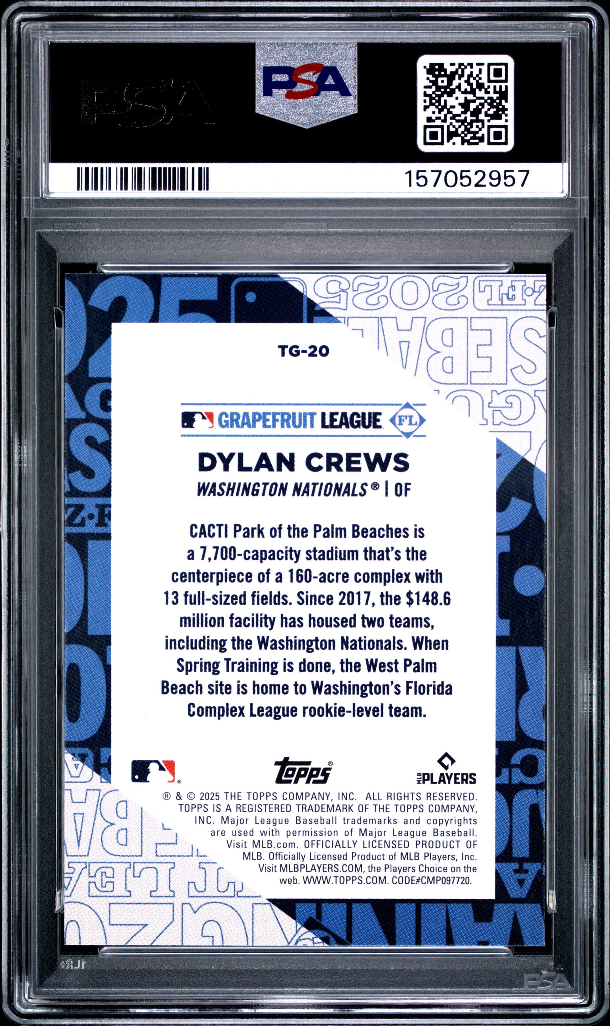 Graded 2025 Topps Dylan Crews #TG-20 Training Grounds Rookie RC Baseball Card PSA 9 Mint