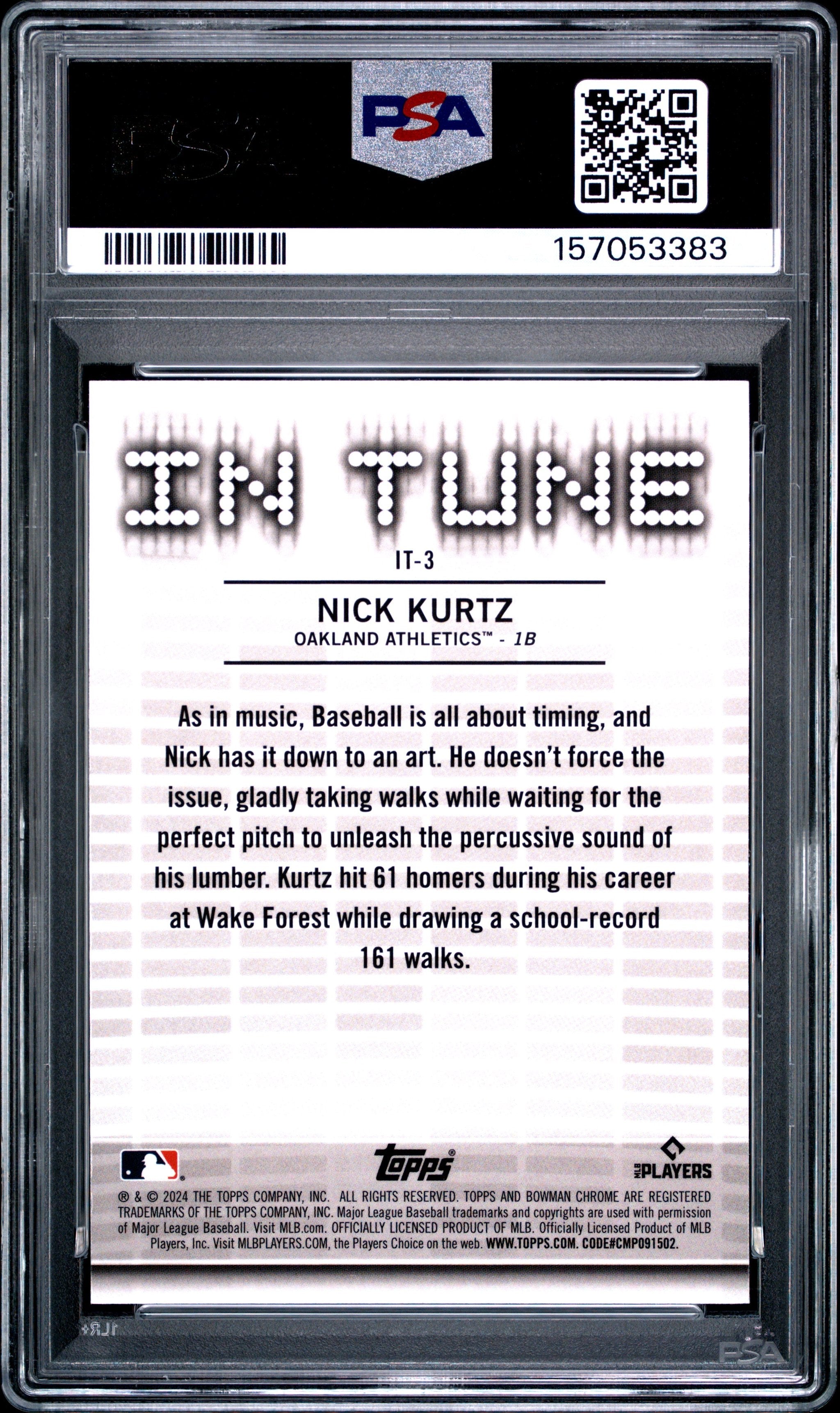 Graded 2024 Topps Bowman Draft Nick Kurtz #IT3 In Tune Rookie RC Baseball Card PSA 10 Gem Mint