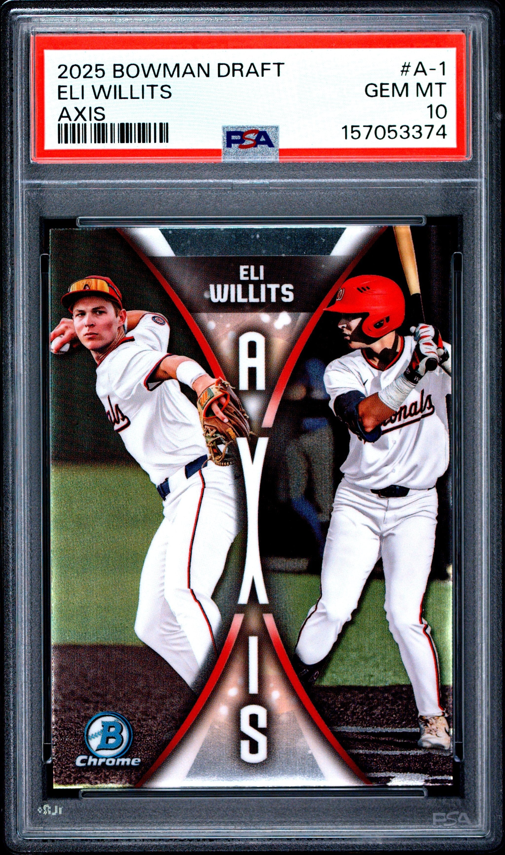 Graded 2025 Topps Bowman Draft Eli Willits #A1 Axis Rookie RC Baseball Card PSA 10 Gem Mint