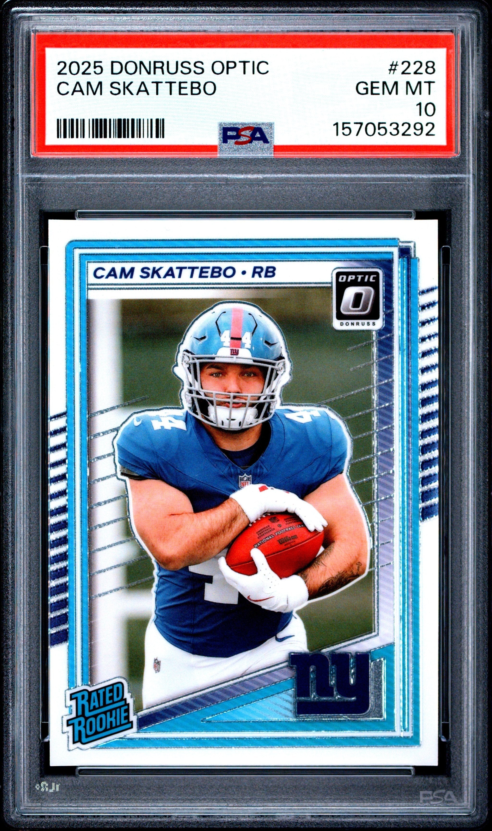 Graded 2025 Panini Donruss Optic Cam Skattebo #228 Rookie RC Football Card PSA 10 Gem Mint