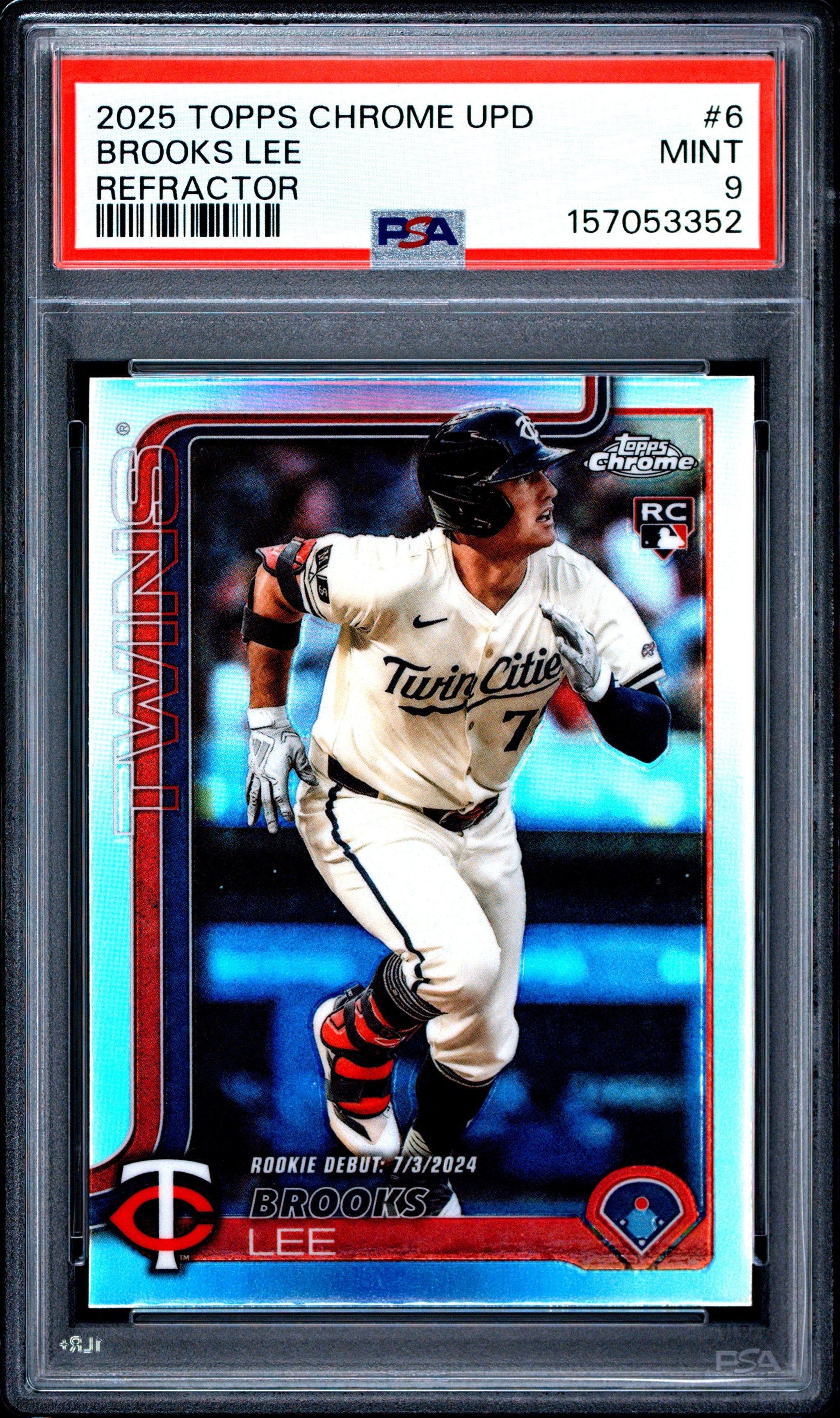 Graded 2025 Topps Chrome Update Brooks Lee #USC6 Refractor Rookie RC Baseball Card PSA 9 Mint
