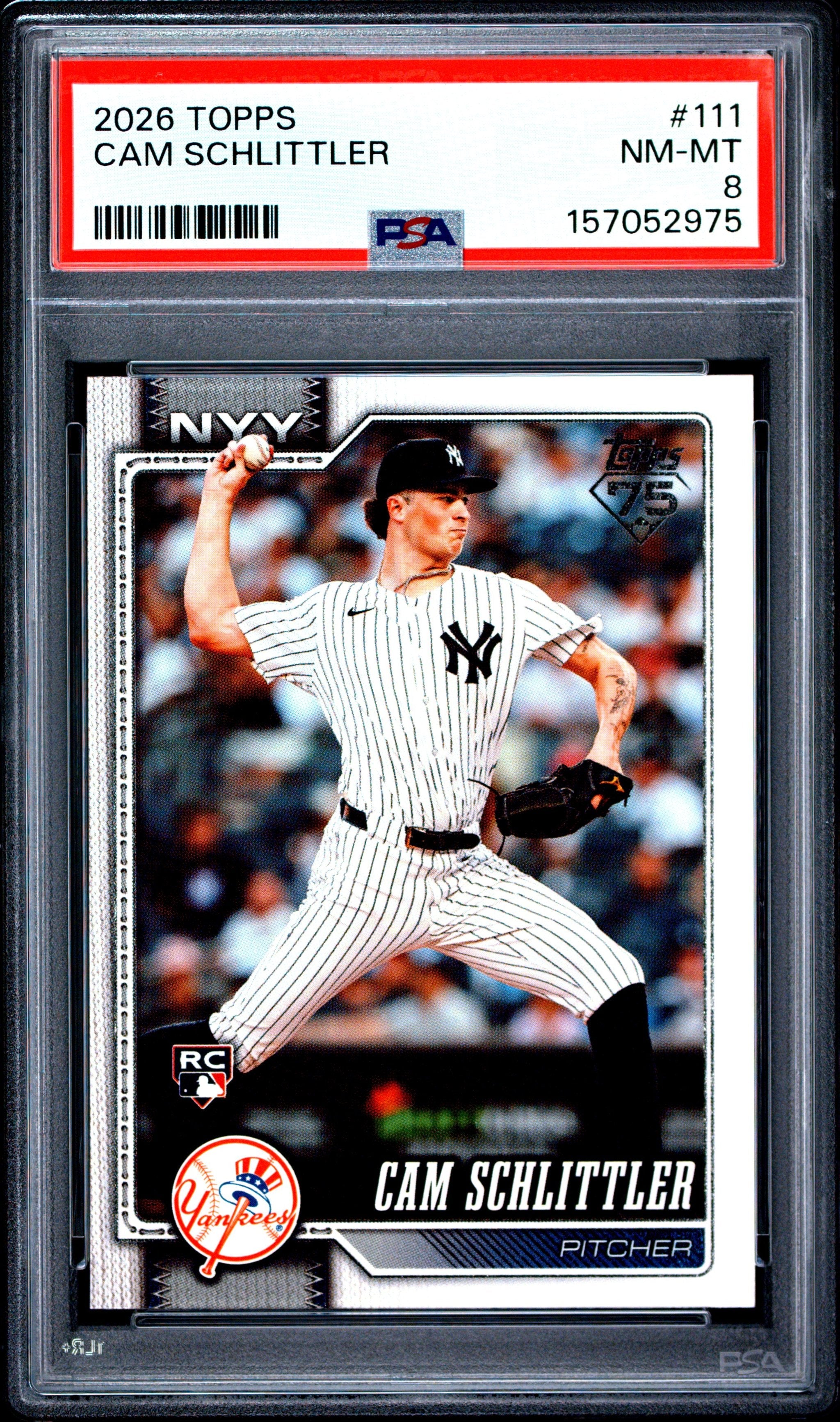 Graded 2026 Topps Cam Schlittler #111 Rookie RC Baseball Card PSA 8 Near Mint