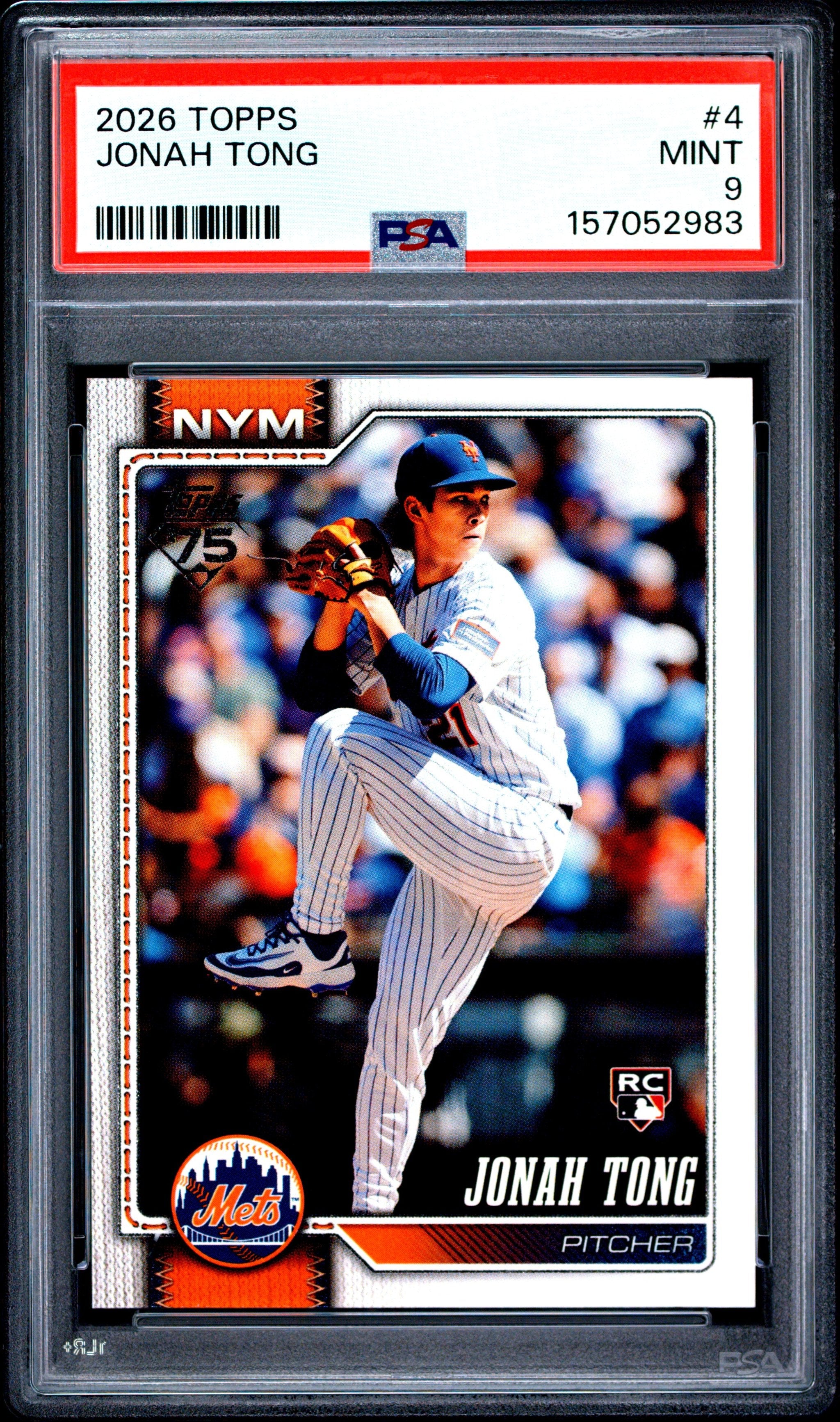 Graded 2026 Topps Jonah Tong #4 Rookie RC Baseball Card PSA 9 Mint