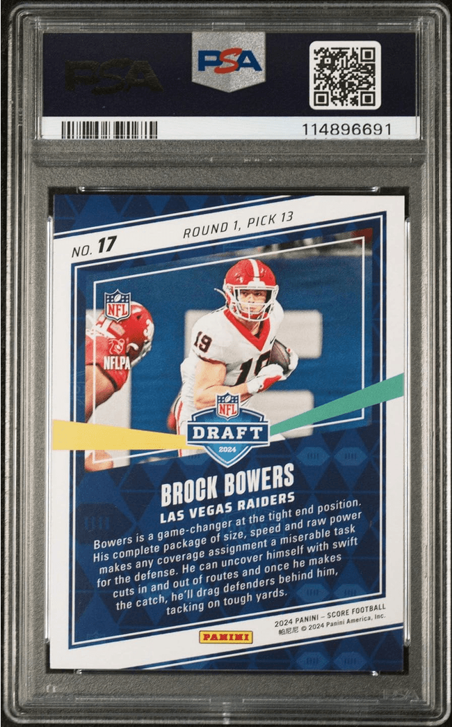 Graded 2024 Panini Score Brock Bowers #17 NFL Draft Rookie RC Football Card PSA 10 Gem Mint