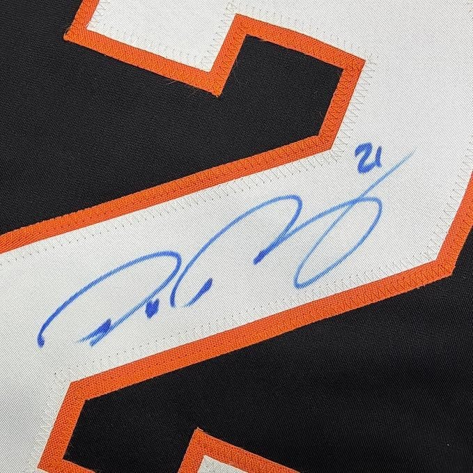 Framed Autographed/Signed Peter Forsberg 35x39 Philadelphia Black Hockey Jersey JSA COA