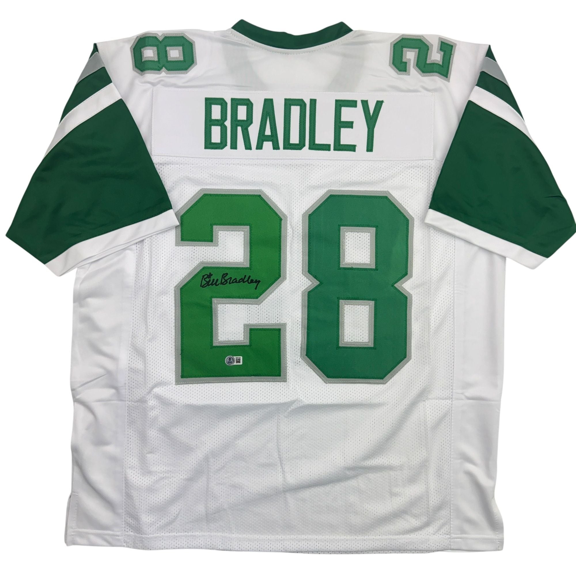 Autographed/Signed Bill Bradley Philadelphia White Football Jersey Beckett BAS COA