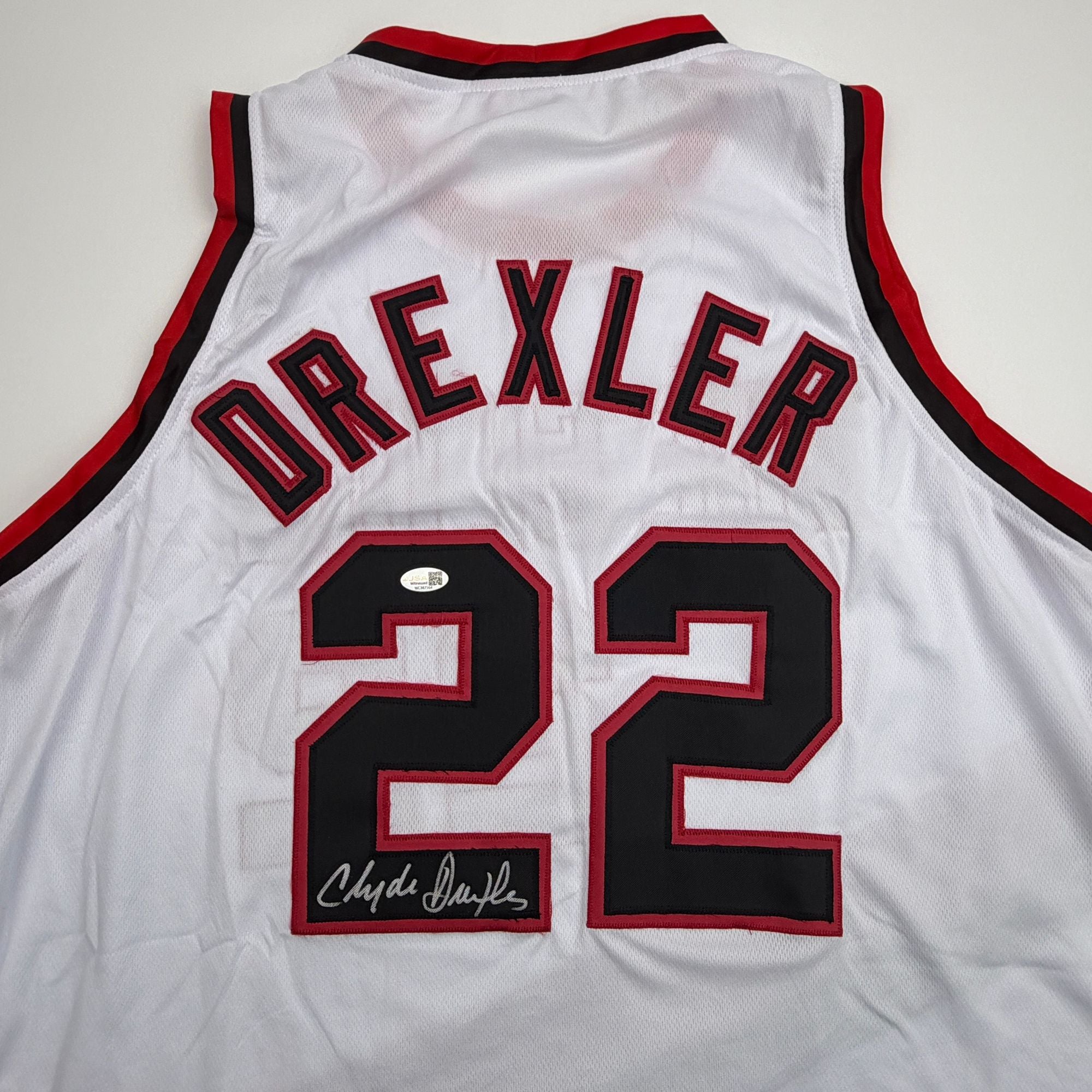 Autographed/Signed Clyde Drexler Portland White Basketball Jersey JSA COA